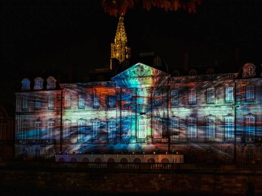 Laser lighting show on the walls of Cathedral