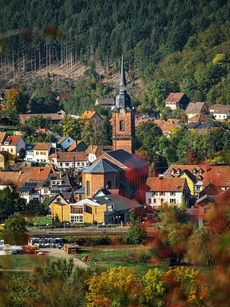 Vacker Utsikt Över Hösten Färgglada Vosges Berg Ovanifrån Panorama Landskap — Stockfoto