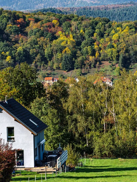 Vacker Utsikt Över Hösten Färgglada Vosges Berg Ovanifrån Panorama Landskap — Stockfoto