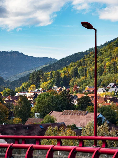 Gyönyörű Kilátás Ősszel Színes Vosges Hegyek Felülnézet Panoráma Táj Napsugarak — Stock Fotó