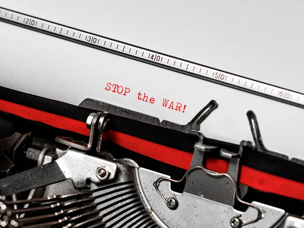 Stop War Ukraine Typed Vintage Typewriter Red Black Colors — Stock Photo, Image