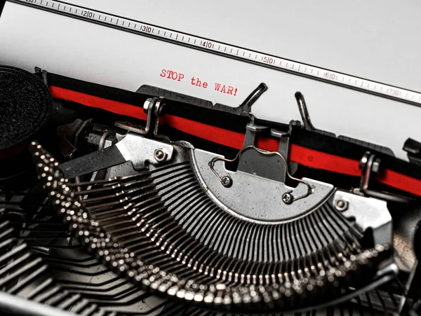 Stop War Ukraine Typed Vintage Typewriter Red Black Colors — Stock Photo, Image