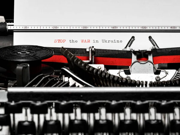 Stop War Ukraine Typed Vintage Typewriter Red Black Colors — Stock Photo, Image