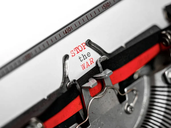 Stoppa Kriget Ukraina Skriven Vintage Skrivmaskin Röda Och Svarta Färger — Stockfoto