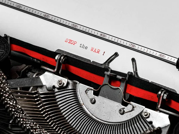 Stop War Ukraine Typed Vintage Typewriter Red Black Colors — Stock Photo, Image