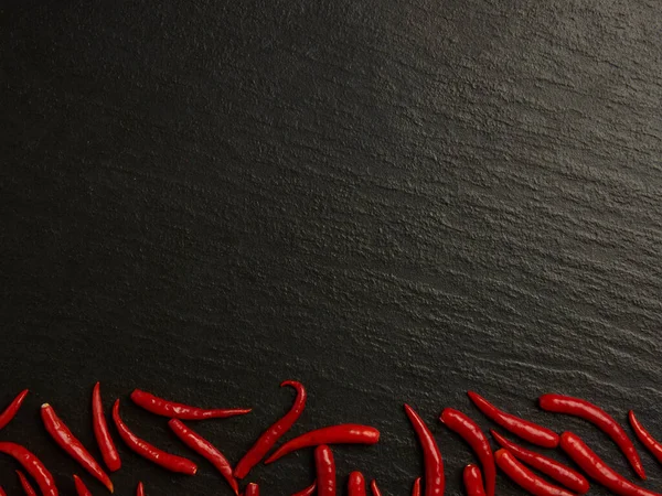 Conceito Especiarias Chilis Vermelho Quente Organizado Sua Linha Sobre Fundo — Fotografia de Stock