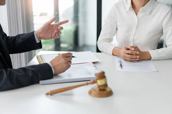 Law Concept Lawyer Partner Who Wears Simple White Shirt Attempting — Stock Photo, Image