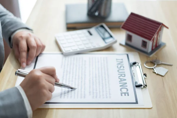 Insurance Concept Client Reading Revising Insurance Contract Carefully — Stock Photo, Image