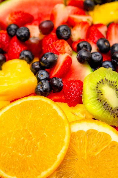 Frutas Frescas Fondo Frutas Mezcla Saludable Consisten Frutas Tropicales Bayas — Foto de Stock