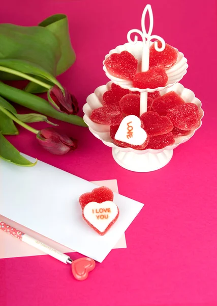 Serce Słodka Miłość Walentynki Różowy Dzień Talerz Walentynki Pozdrowienie Kartka — Zdjęcie stockowe