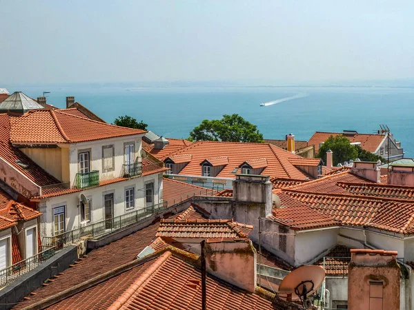 Vista Panorámica Del Casco Antiguo Lisboa Del Puerto Marítimo Portugal — Foto de Stock