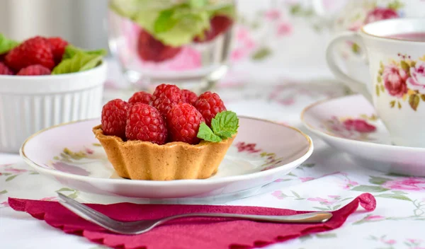 Mini Tarts Raspberries Fruits — Stock Photo, Image