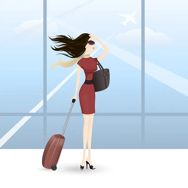 Femme à l'aéroport — Image vectorielle