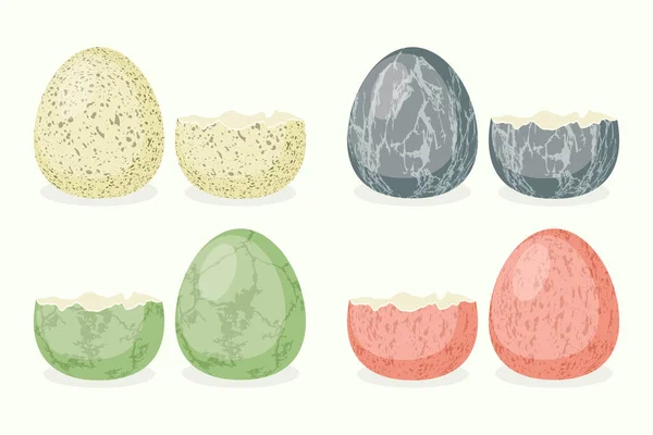 Broken Whole Hatched Textured Egg Icon Set Isolated White Vector — Stock Vector
