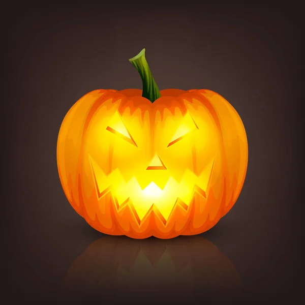 Vector brillante linterna de calabaza de Halloween de dibujos animados con cara divertida. Vista frontal. Plantilla de diseño de calabaza realista Jack O Linterna. Vacaciones de otoño, concepto de Halloween — Archivo Imágenes Vectoriales