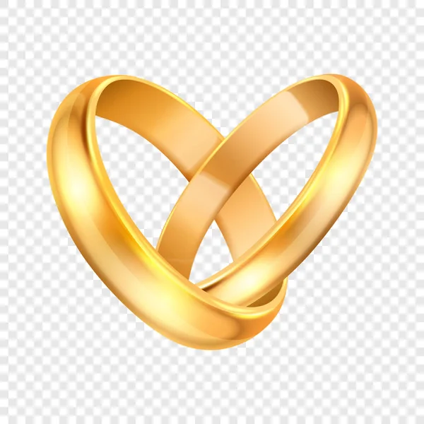 Vector 3D Realistische Goldene Metallhochzeitsring Set Nahaufnahme. Design-Vorlage für glänzende Ringe in Herzform. Hochzeit, Verlobung, Liebe, Romantik, Schmuckfachkonzept. Ringe Clipart, Attrappe — Stockvektor