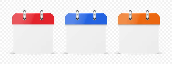Vector 3d vermelho, azul, laranja moderno simples minimalista calendário realista conjunto de ícones isolado. Ano Novo, Conceito de Véspera de Natal. Modelo de design de papel ou calendário de plástico. Calendários isolados quadrados —  Vetores de Stock
