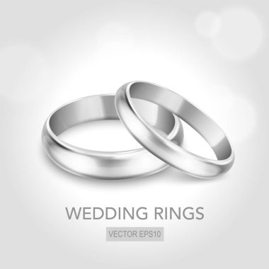 Vektör 3d Gerçekçi Gümüş Metal Nikah Yüzüğü Yakın Çekim. Kalp Şeklinde Parlak Yüzüklerin Tasarım Şablonu. Düğün, Nişan, Aşk, Romantik, Mücevher Dükkanı Konsepti. Halkalar Clipart, Mockup