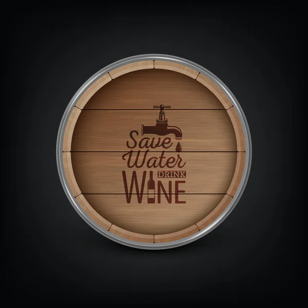 Tapa de barril de madera realista vectorial 3d para almacenar bebidas alcohólicas con cita tipográfica sobre el vino. Cerveza marrón, vino barril de madera. Barrica vectorial de madera de alto detalle de vino — Vector de stock