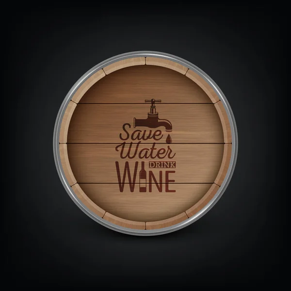 Vector 3d Realistic Wooden Barrel Lid for Storing Alcoholic Beverages with Typographic Quote about Wine. Brown Beer, Wine Wooden Barrel. High Detailed Wood Vector Barrel of Wine — Vettoriale Stock