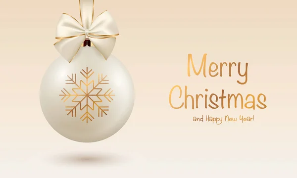 ベクトルクリスマスと新年のバナー。現実的な3Dクリスマスと新年のガラスボール、赤で装飾の閉鎖。クリスマスと新年の木のおもちゃの装飾のデザインテンプレート。フロントビュー — ストックベクタ