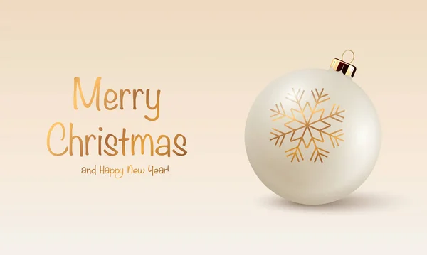 ベクトルクリスマスと新年のバナー。現実的な3Dクリスマスと新年のガラスボール、白の装飾の閉鎖。クリスマスと新年の木のおもちゃの装飾のデザインテンプレート。フロントビュー — ストックベクタ