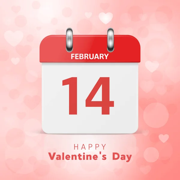 Vector 3d Realistic Valentines Day Paper Red Calendar, February 14. Valentine s Day, Couple, Love Concept. Beautiful Valentines Card, Banner, Wall Calendar, Background — Stock Vector