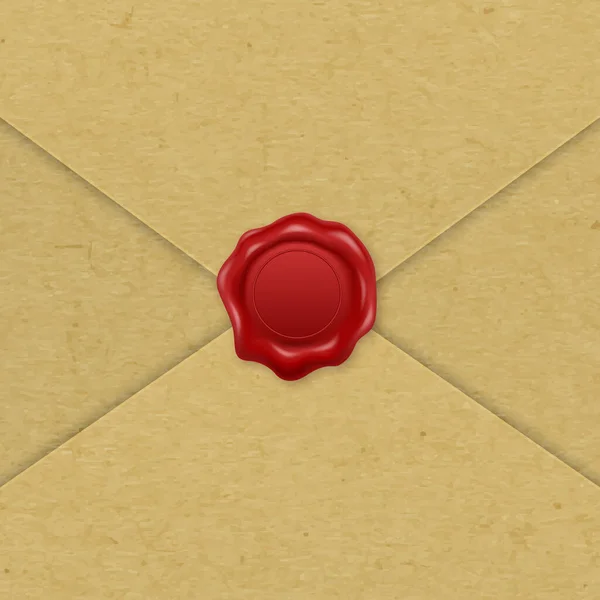 Vector 3d Realistic Vintage Letter Stamp, Wax Seal on Brown Textured Paper Envelope. Sealing Wax, Stamp, Label for Quality Certificate, Document. Imprint, Insignia, Tag. Guarantee, Secret Sign, Label — 图库矢量图片