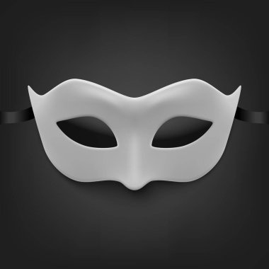 Vector 3d Realistic White Carnival Face Mask for Party Decoration, Masquerade Closeup. Design Template of Mask for Man or Woman. Carnival, Party, Secret, Hero, Stranger Concept