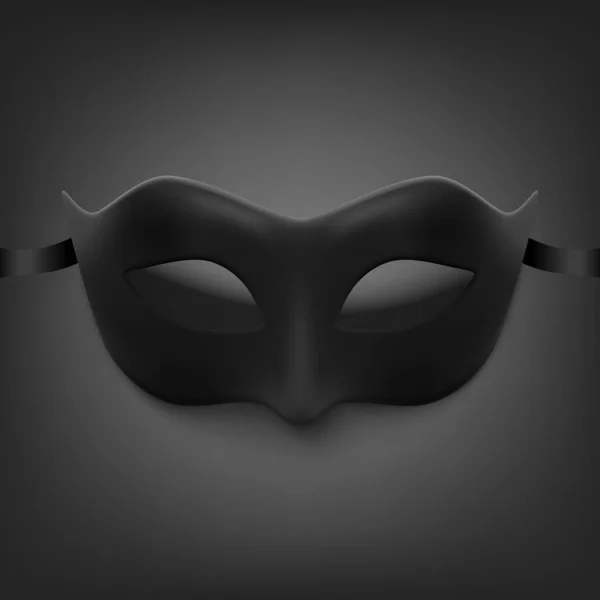 Vector 3d Realistic Black Carnival Face Mask for Party Decoration, Masquerade Closeup. Design Template of Mask for Man or Woman. Carnival, Party, Secret, Hero, Stranger Concept — Vector de stock