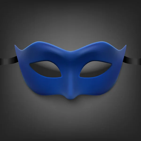 Vector 3d realistische blauwe carnaval gezicht masker voor Party Decoratie, Masquerade Closeup. Ontwerp template van masker voor man of vrouw. Carnaval, Feest, Geheim, Held, Vreemdeling Concept — Stockvector