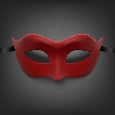 Vector 3d Realistic Red Carnival Face Mask for Party Decoration, Masquerade Closeup. Design Template of Mask for Man or Woman. Carnival, Party, Secret, Hero, Stranger Concept