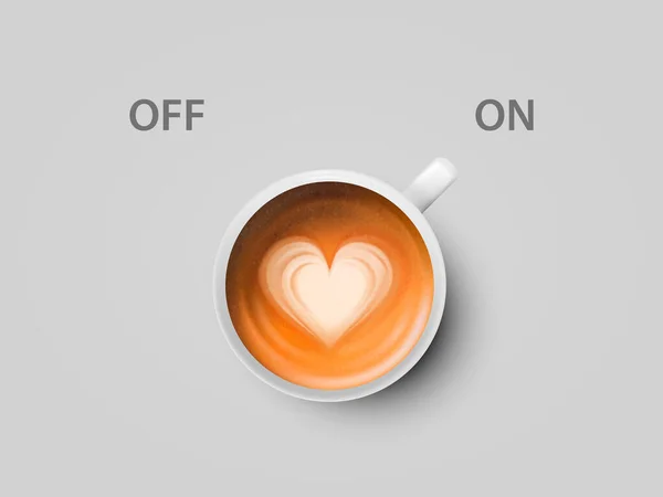 Vector 3d Realistisk Av, På Växla med Cappuccino, Latte kaffe i vit keramik, Porslin kaffemugg på Whitek. Kaffekopp-ikonen. Koncept Creative Banner med kaffe Cup. Mall för utformning. Ovanifrån — Stock vektor