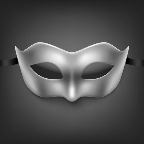 Vector 3d realistyczne srebrny karnawał twarz Maskon czarny tle. Maska na imprezę, zbliżenie maskarady. Wzór szablonu maski dla mężczyzny, kobiety. Karnawał, Impreza, Sekret, Bohater, Koncepcja obcego — Wektor stockowy