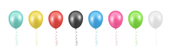 Vector 3D Realistic Metallic Glossy Helium Balloons Set Nahaufnahme Isoliert. Luftballons in verschiedenen Farben. Baloon Illustration. Dekorationen für Feiertage, Geburtstage, Geburtstagskarten, Festgestaltung — Stockvektor