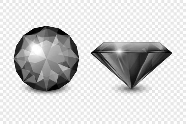Διάνυσμα 3d Ρεαλιστική Black Gemstone, Diamond, Crystal, Rhinestones Εικονίδιο Ορισμός Κλείσιμο Απομονωμένο. Jewerly Concept. Πρότυπο σχεδιασμού, Κλιπάρτ. Πάνω και Πλευρική άποψη — Διανυσματικό Αρχείο