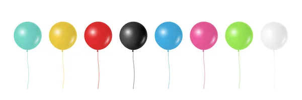 Vector 3D Realistic Metallic Glossy Helium Balloons Set Nahaufnahme Isoliert. Luftballons in verschiedenen Farben. Baloon Illustration. Dekorationen für Feiertage, Geburtstage, Geburtstagskarten, Festgestaltung — Stockvektor