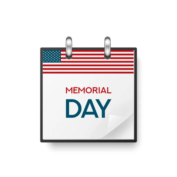 Vector 3d Realistic Memorial Day Paper Classic Simple Minimalistic Calendar with US Fflag Colors, Folded Paper Corner. 디자인 템플릿 for Memorial Day Card, Banner, Wall Calendar, Background — 스톡 벡터