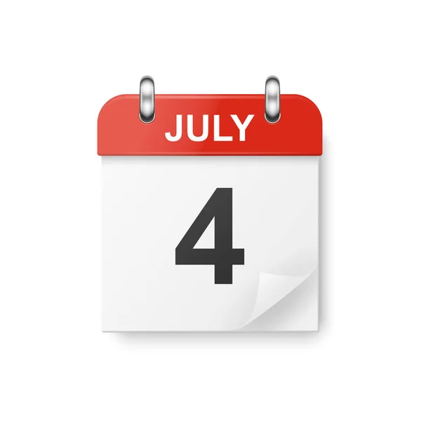 Vektor 3d Realistisk självständighetsdag Klassisk enkel minimalistisk kalender, Vikt pappershörn. Fjärde juli. Design mall för självständighetsdagen, 4 juli, kort, banner, väggkalender, bakgrund — Stock vektor