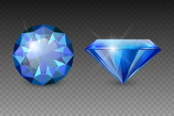 Vector Realista Azul Transparente Gema Diamante Cristal Diamantes Imitación Icono — Vector de stock