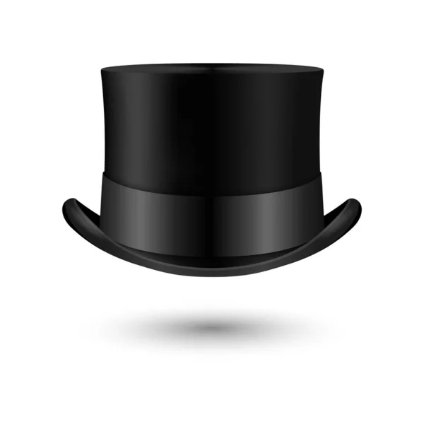 ベクトル3Dリアルなレトロ ヴィンテージブラックトップ帽子アイコンの閉鎖ホワイトに隔離されています トップハットのデザインテンプレート モックアップ 紳士帽子のアイコン フロントビューのトップ帽子 — ストックベクタ
