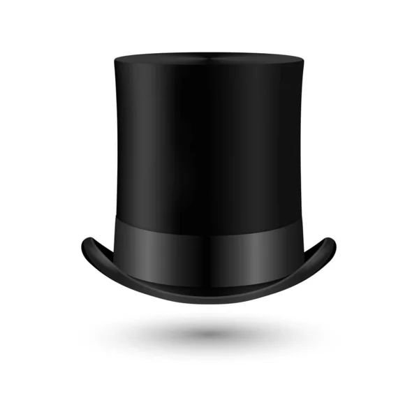 ベクトル3Dリアルなレトロ ヴィンテージブラックトップ帽子アイコンの閉鎖ホワイトに隔離されています トップハットのデザインテンプレート モックアップ 紳士帽子のアイコン フロントビューのトップ帽子 — ストックベクタ
