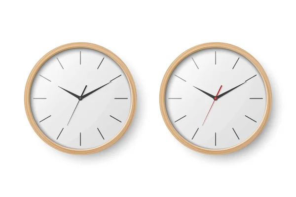 Vector Realistisches Wooden Brown Wall Office Clock Icon Set Design — Stockvektor
