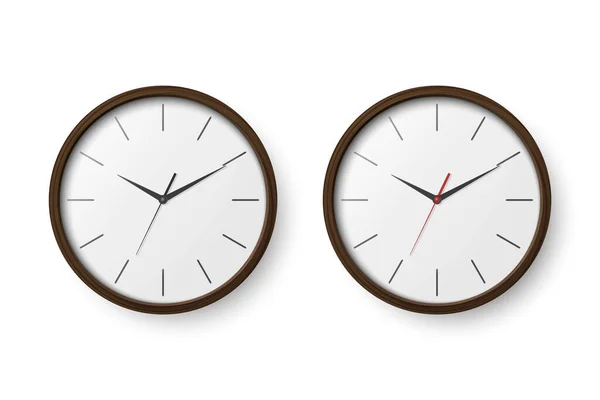 Vector Réaliste Bois Brun Foncé Bureau Horloge Icône Set Modèle — Image vectorielle