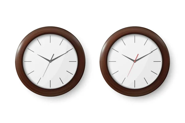 Conjunto Ícones Relógio Escritório Parede Madeira Escura Realista Vetorial Modelo — Vetor de Stock
