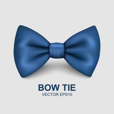 Vektör 3d Gerçekçi Mavi S Yay Kravat Simgesi Kapanışı Beyaz Arkaplan 'da izole edildi. İpek parlak papyon, kravat beyefendi. Model, Tasarım Şablonu. Erkek için papyon. Erkekler Moda, Babalar Günü Tatili.