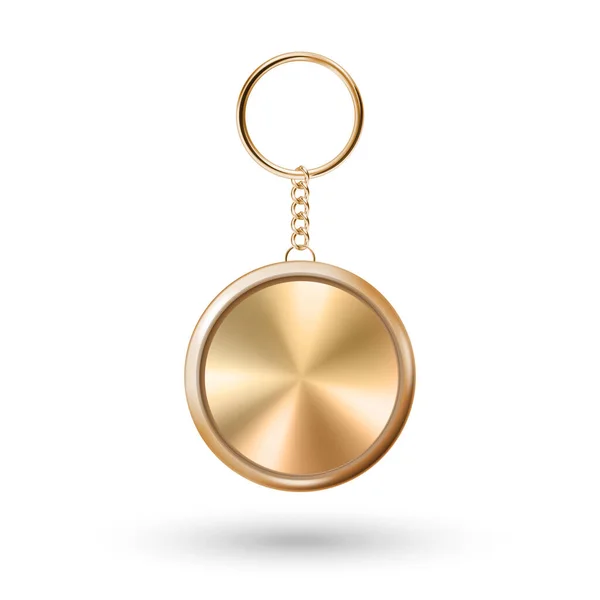Векторная Трехмерная Золотая Круглая Брелока Цепь Ключей Изолированная Белом Значок — стоковый вектор