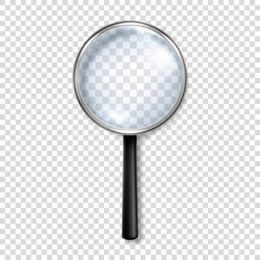 Vektör 3d Gerçekçi Metal, Plastik Büyüteç veya Loup Simgesi Kapatma izole edildi. Büyüteç Tasarım Şablonu, Grafikler için Loupe. Üst Görünüm.