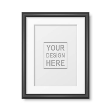 Vektör 3d Gerçekçi Siyah Plastik veya Ahşap A4 Basit Modern Çerçeve İzole Edildi. Fotoğraf Tasarım Şablonu, Mockup için Resim Çerçevesi, Sunumlar. Beyaz Üzerine Vektör Çerçevesi İzole Edildi.