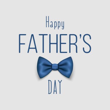 Babalar Günü, 19 Haziran. Vektör Arkaplanı. Mavi Gerçekçi Papyon, Harfler, Tipografi. İpek parlak papyon, kravat beyefendi. Babalar Günü Tatil Konsepti.